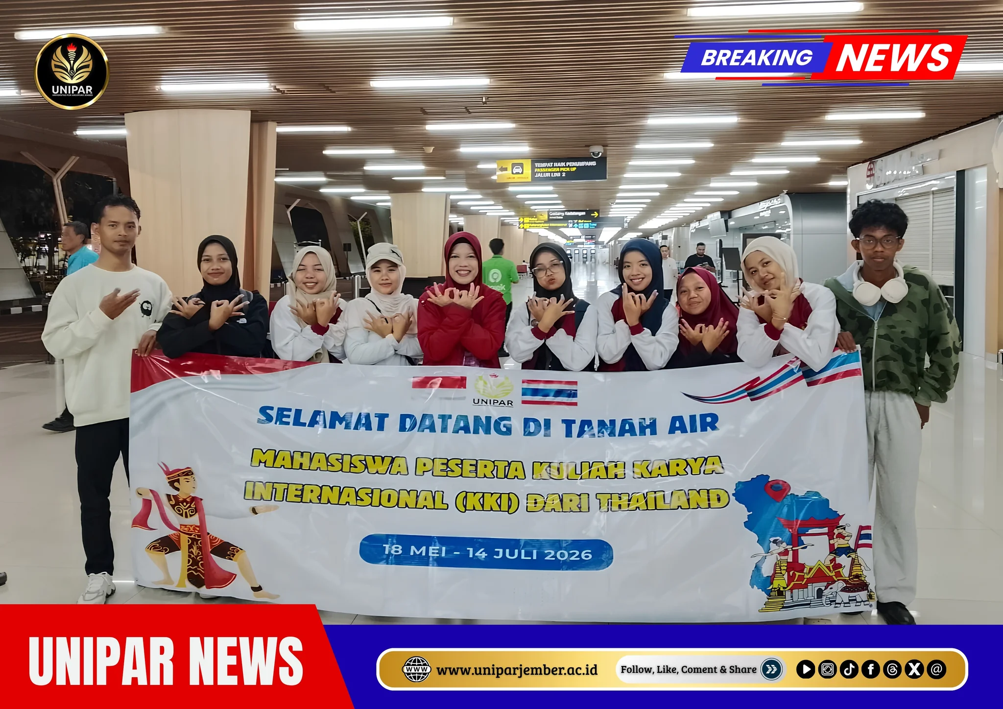 Mahasiswa UNIPAR JEMBER Peserta KKI Thailand tiba di Kampus, Bawa Pengalaman Internasional untuk Kemajuan Kampus